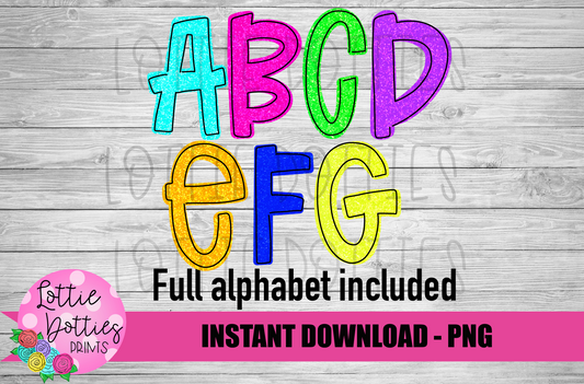 Neon Glitters Alphabet - Alpha Pack - Alphabet Clipart - Instant Download  - Alpha Pack