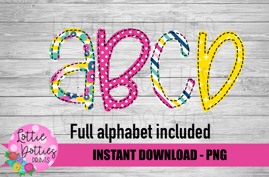 Pink and Teal Faux Applique Alphabet - Alpha Pack - Alphabet Clipart - Instant Download