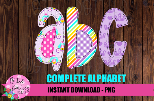 Princess Faux Applique Alphabet - Alpha Pack - Alphabet Clipart - Instant Download  - Girl Alpha Pack