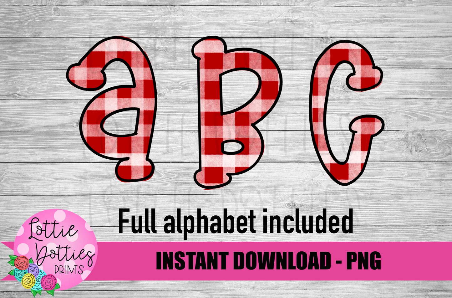 Crimson Plaid Hand Lettered Alphabet - Alpha Pack - Alphabet Clipart - Instant Download  - Alpha Pack