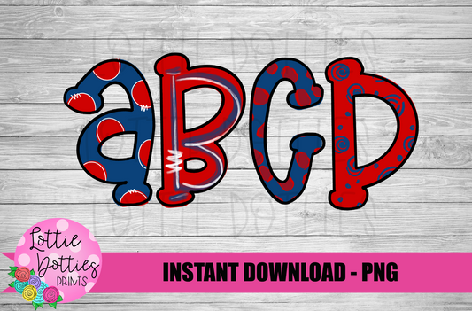 Navy and Red Hand Lettered Alphabet - Alpha Pack - Alphabet Clipart - Instant Download  - Girl Alpha Pack