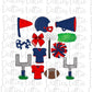 Red and Navy Football and Cheer Elements - Football Alpha Pack add ons - Football Clipart - Digital Download - PNG