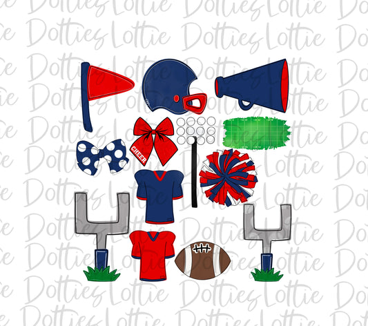 Red and Navy Football and Cheer Elements - Football Alpha Pack add ons - Football Clipart - Digital Download - PNG