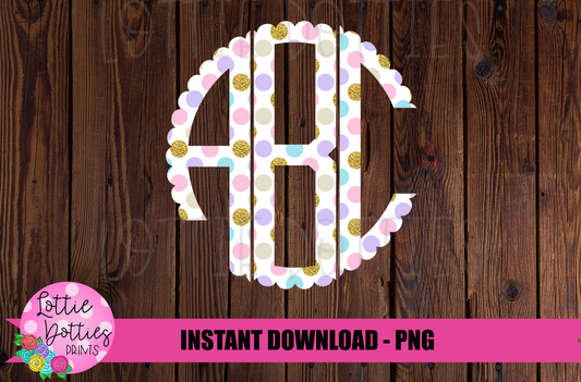 Glitter Dots Scallop Monogram Alphabet - Alpha Pack - Alphabet Clipart - Instant Download