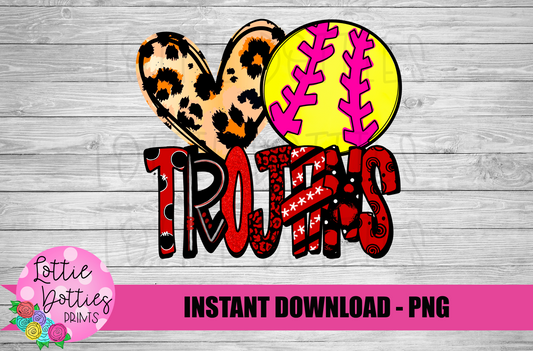 Love Softball Trojans  -  PNG - Trojans   -  sublimation design - Digital Download