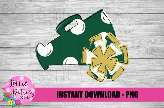 Megaphone PNG - Cheer Design - Green and Gold Megaphone Sublimation