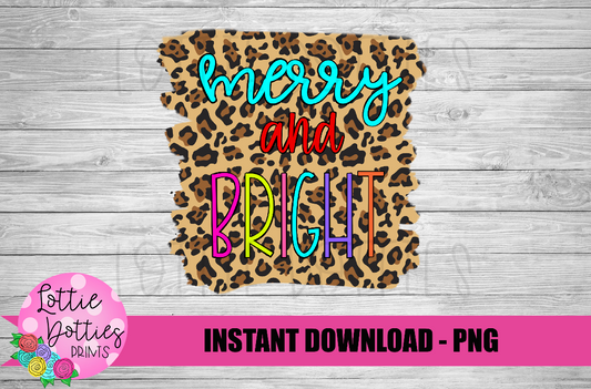 Merry and Bright PNG - Christmas Sublimation - Leopard