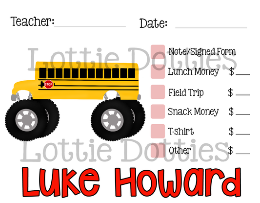 Teacher Note Template - Monster Bus