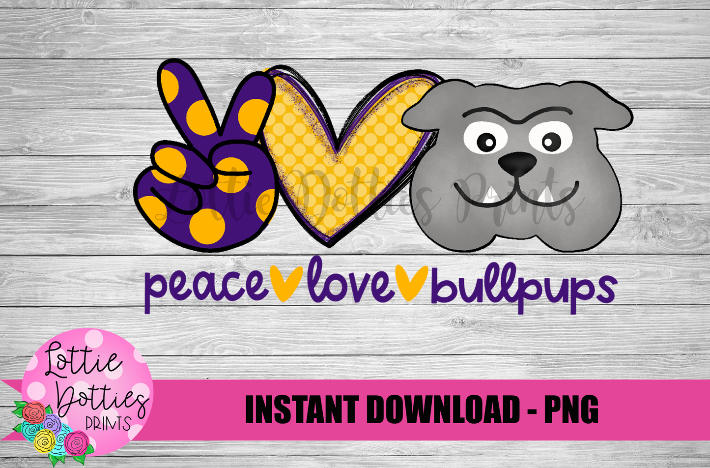 Peace love Bullpups PNG - Bobcats sublimation design - Digital Download - Purple and Gold