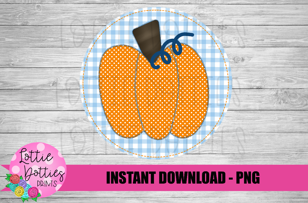 Pumpkin in Blue Patch  Png - Fall Vibes - Fall Sublimation Design - Digital Download