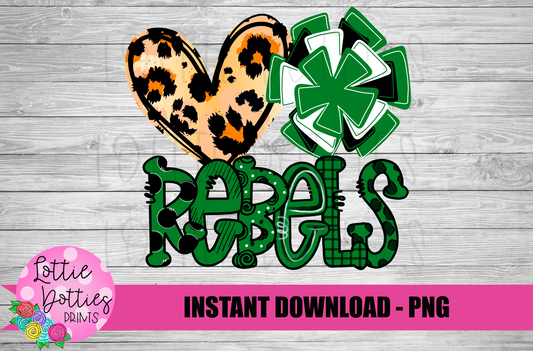 Love Rebel Pom  PNG - Rebels PNG - Digital Download - Cheerleader Design