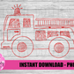 Firetruck PNG - Sketch Red  Firetruck Sublimation - Digital Download