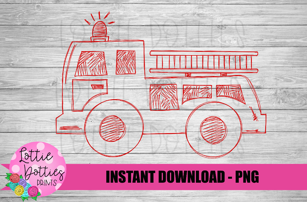 Firetruck PNG - Sketch Red  Firetruck Sublimation - Digital Download