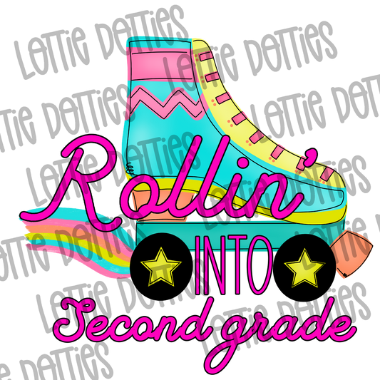 Rolling into Second Grade Png - Back to School Design - Digital Download