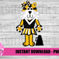 Tiger Cheerleader Png - Black and Gold Bow - Football Sublimation Design