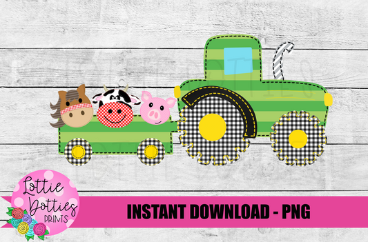 Tractor Farm Animals Faux Applique Png - clipart - Digital download - Instant Download