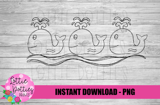 Trio Whale Sketch Png - Whale Sketch Design - Digital Download