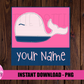Whale In Box  Png - Faux Applique Whale Png - Summer Sublimation Designs - Digital Download