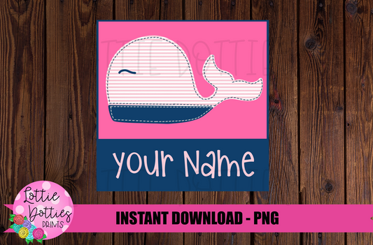 Whale In Box  Png - Faux Applique Whale Png - Summer Sublimation Designs - Digital Download