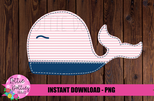 Whale Png - Faux Applique Whale Png - Summer Sublimation Designs - Digital Download