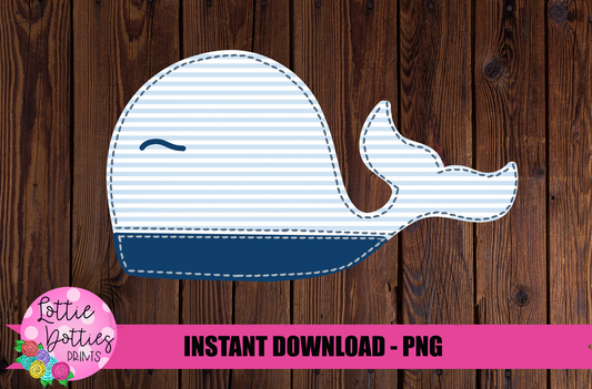 Whale Png - Faux Applique Whale Png - Summer Sublimation Designs - Digital Download